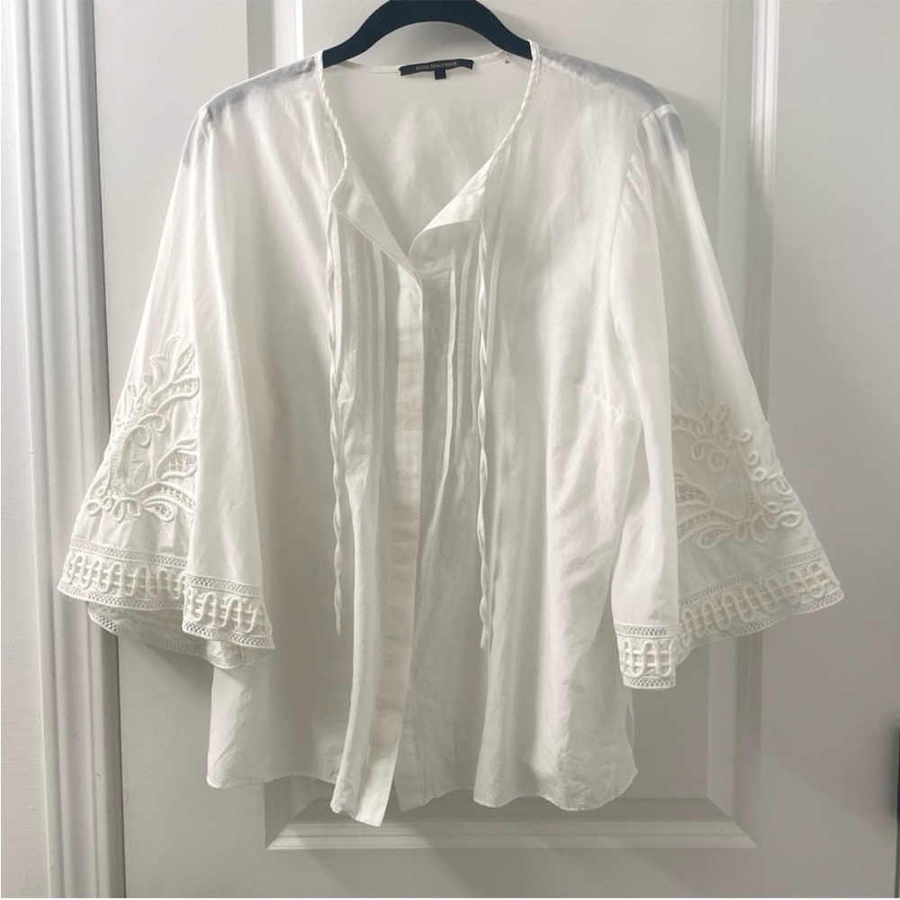 SALE! Kobi Halperin Addie Embroidered Wide Sleeve Cotton Silk Blouse White Small